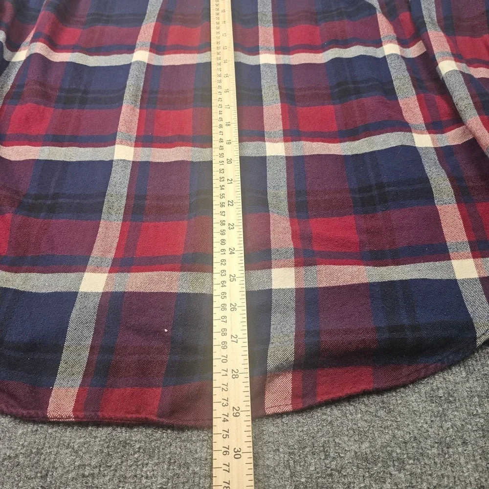 UNIQLO Mens Button Down Shirt Long Sleeve Flannel Tartan Plaid‎ Red Blue Size L